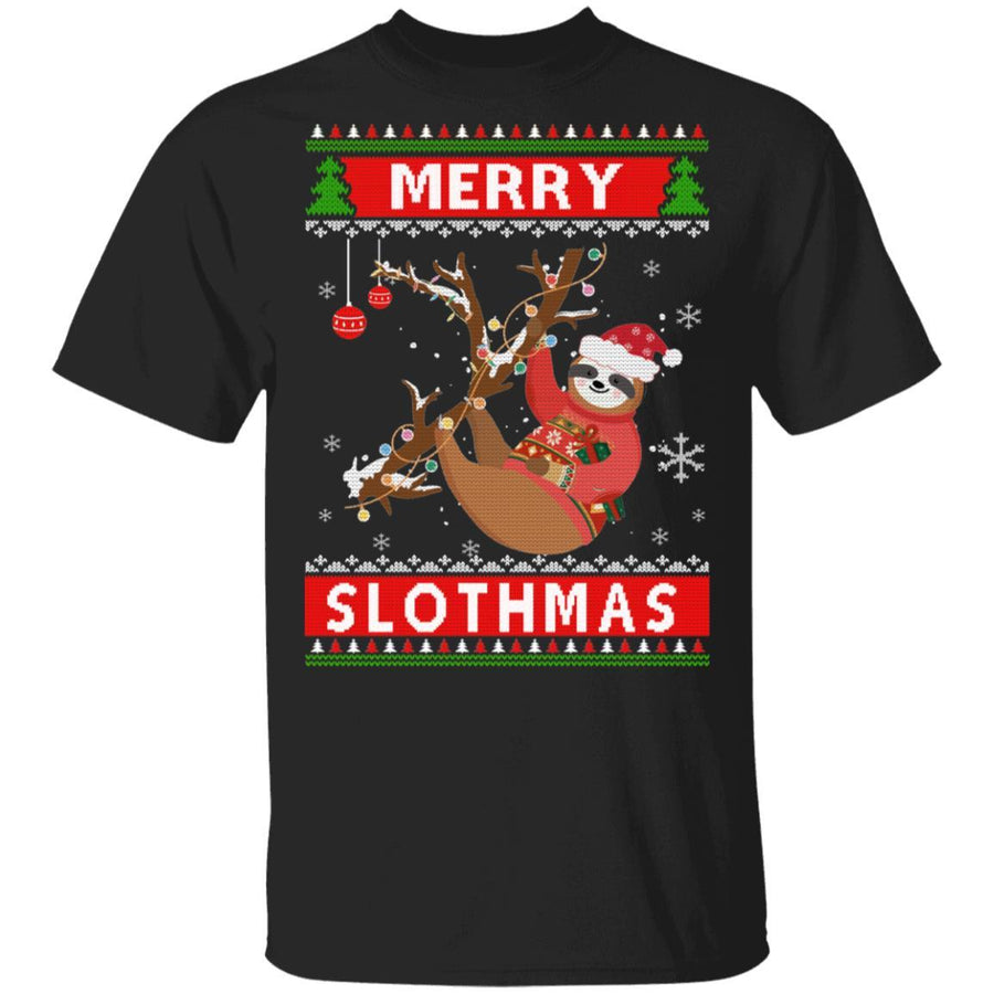 Merry Slothmas Christmas Pajama Sloth Lovers Ugly Sweater-T-Shirt & Sweatshirt-Classic T-Shirt-Black