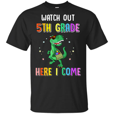 5th Grade Here I Come Dinosaur Back To School Youth-Youth Shirt-Youth T-Shirt-Black