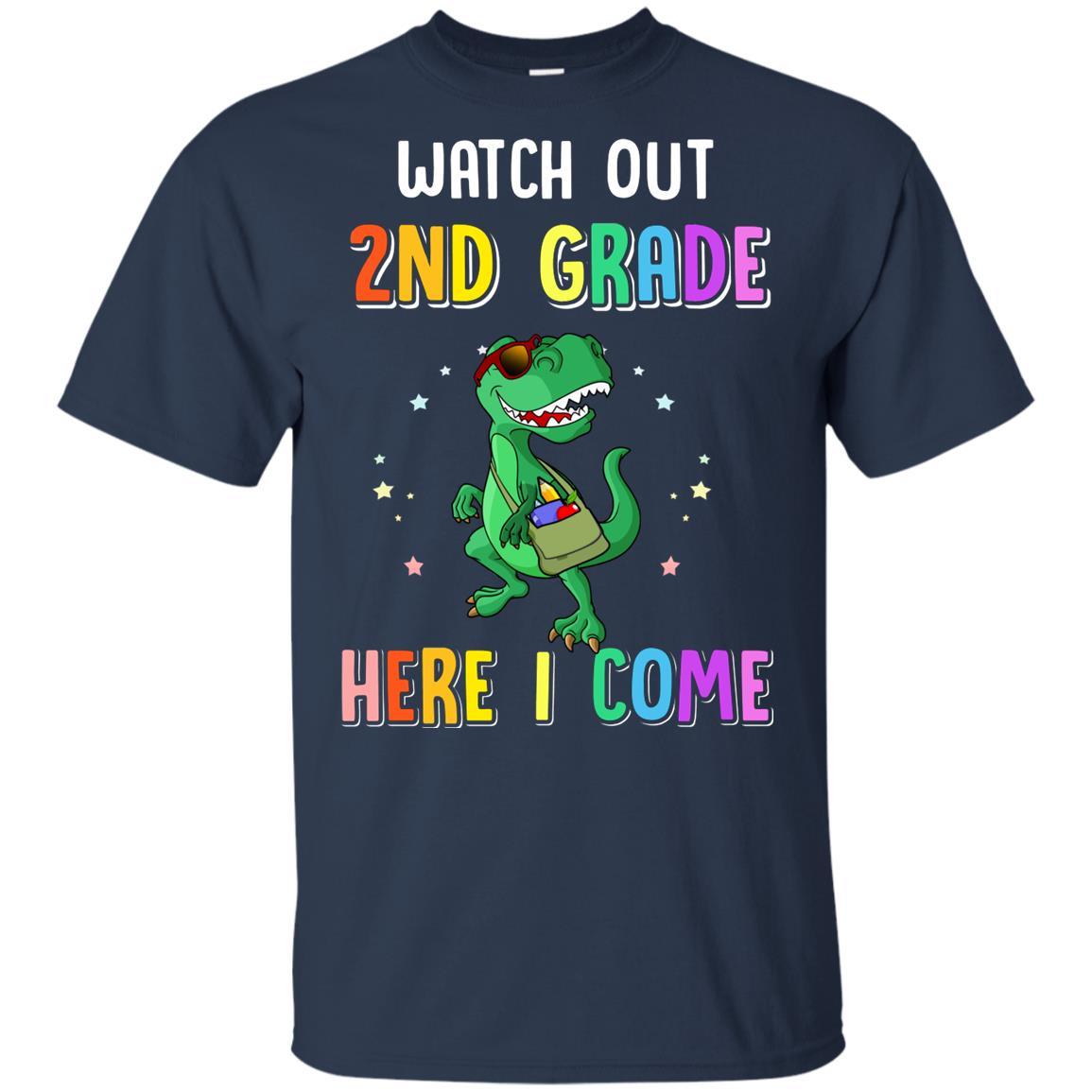 2nd Grade Here I Come Dinosaur Back To School Youth-Youth Shirt-Youth T-Shirt-Navy