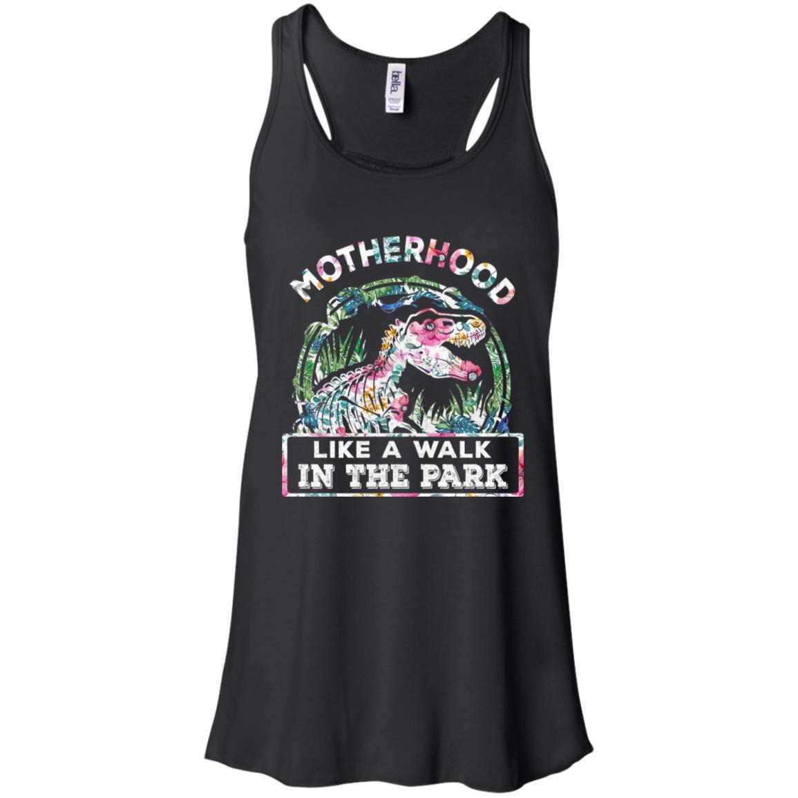 Motherhood Is A Walk In The Park Funny Dinosaur T-Rex-T-Shirt & Tank Top-Women's Flowy Racerback Tank-Black