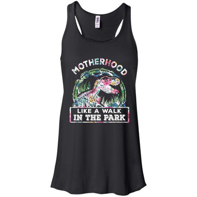 Motherhood Is A Walk In The Park Funny Dinosaur T-Rex-T-Shirt & Tank Top-Women's Flowy Racerback Tank-Black