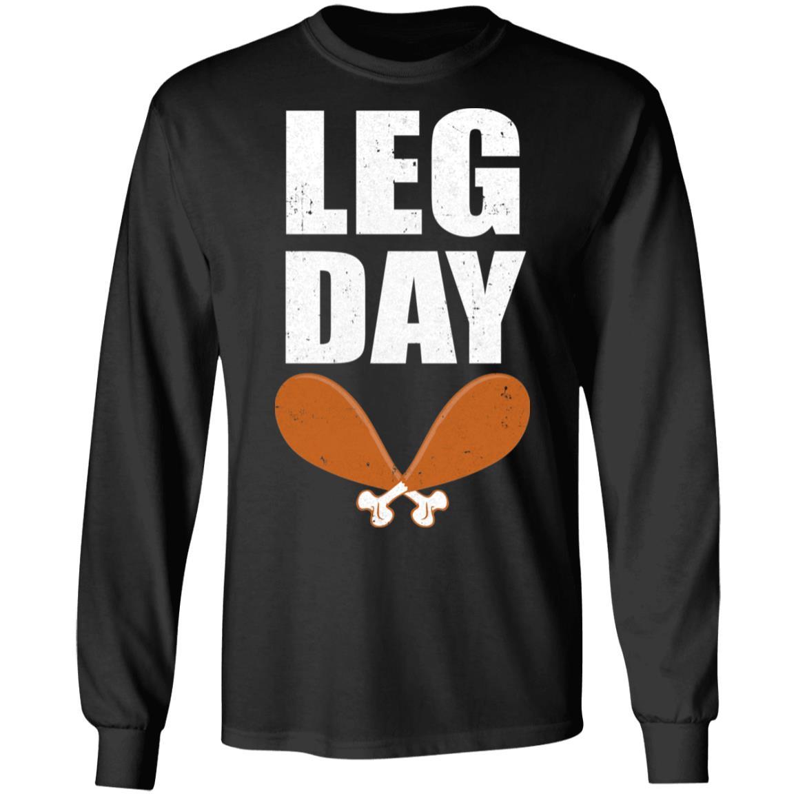 Funny Leg Day Thanksgiving Turkey-T-Shirt & Hoodie-Long Sleeve T-Shirt-Black