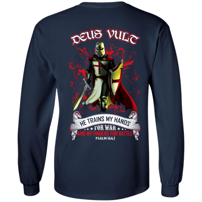 Knight Templar Deus Vult He Trains My Hands For War-T-Shirt & Hoodie-Long Sleeve T-Shirt-Navy