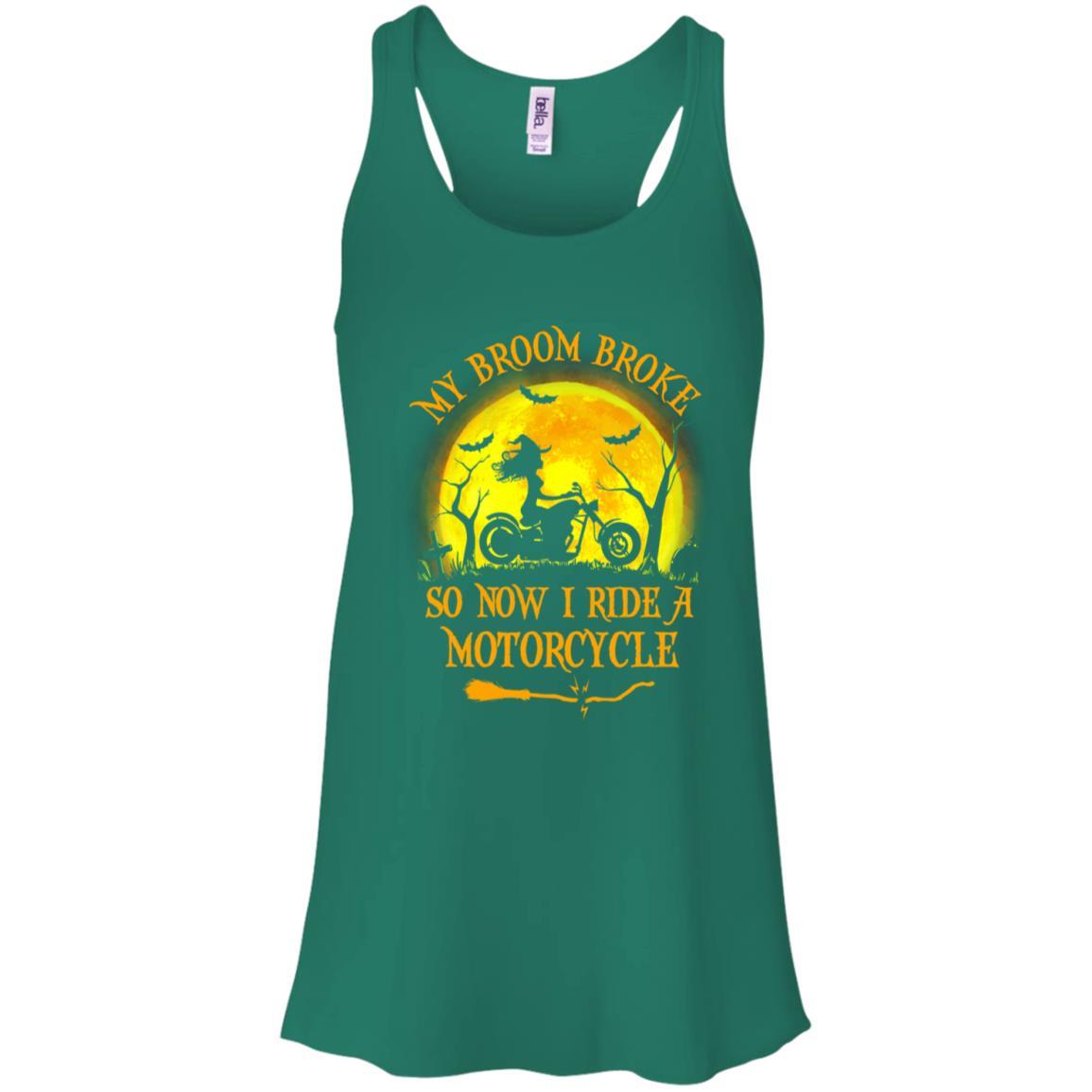 Funny Halloween My Broom Broke So Now I Ride A Motorcycle-T-Shirt & Tank Top-Women's Flowy Racerback Tank-Kelly Green