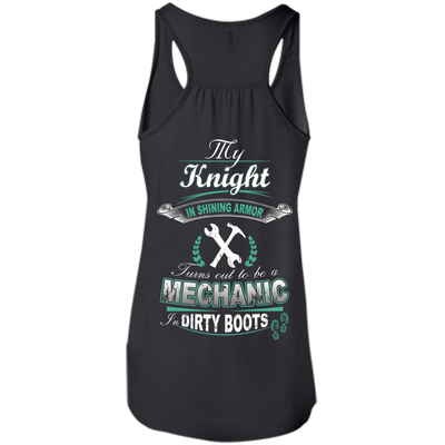 Turns out to be a MECHANIC In Dirty Boots-T-Shirt & Hoodie-Women's Flowy Racerback Tank-Black