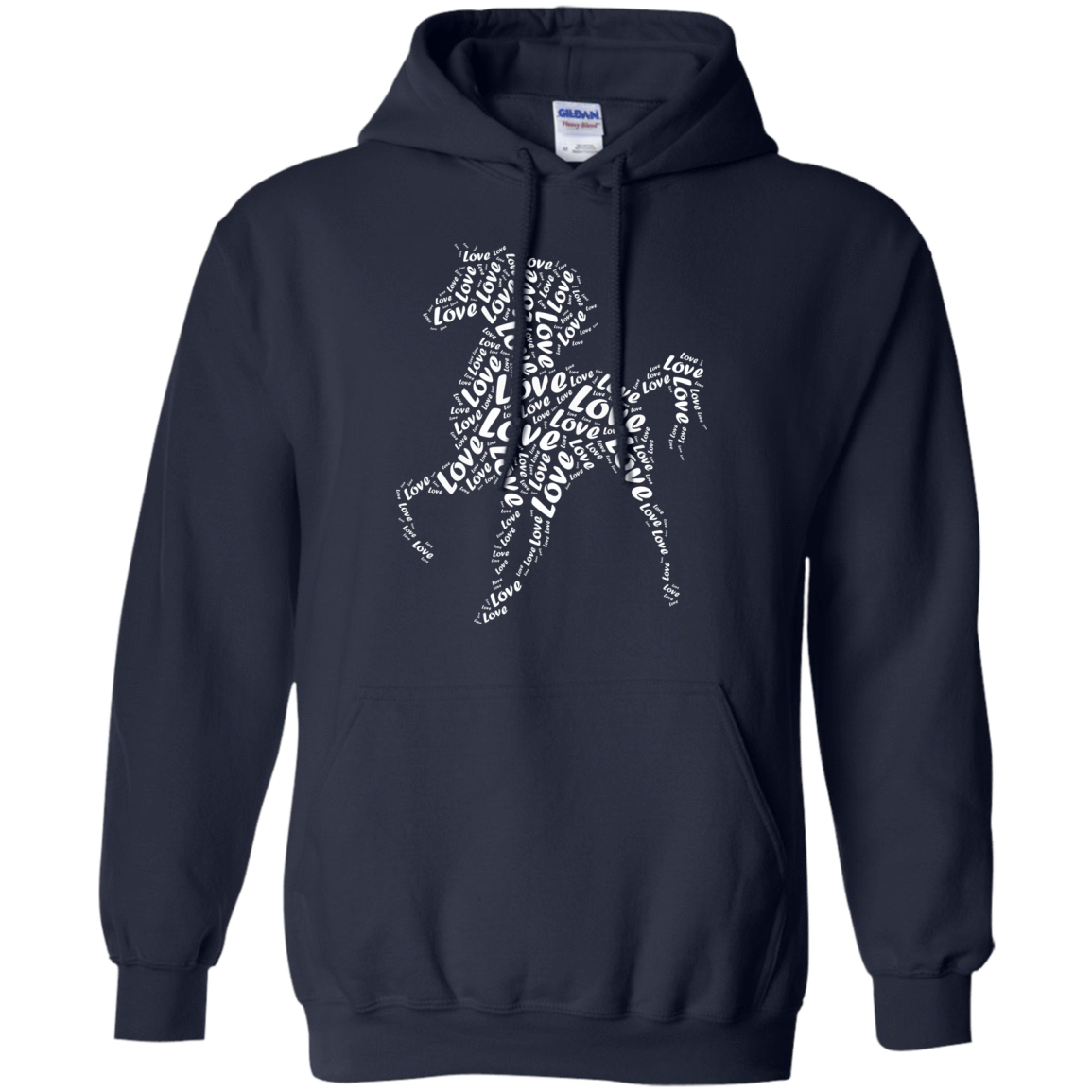 I Love Horse T-Shirt Word Graphic Tee-T-Shirt & Hoodie-Pullover Hoodie-Navy
