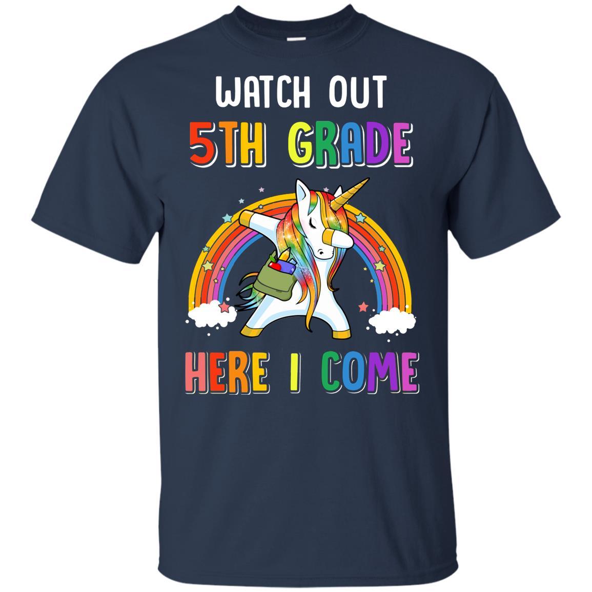 5th Grade Here I Come Unicorn Back To School Youth-Youth Shirt-Youth T-Shirt-Navy