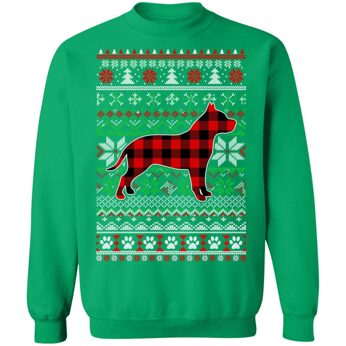 Pit bull Red Plaid Ugly Christmas Sweater Gifts-T-Shirt & Sweatshirt-Crewneck Sweatshirt-Irish Green