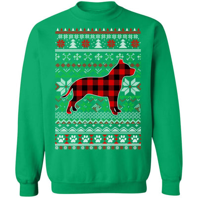 Pit bull Red Plaid Ugly Christmas Sweater Gifts-T-Shirt & Sweatshirt-Crewneck Sweatshirt-Irish Green