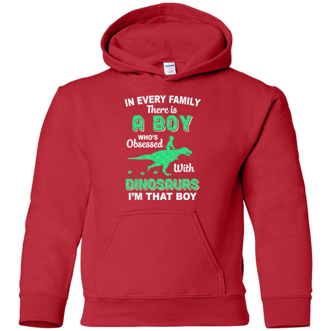 A Boy Who's Obsessed With Dinosaurs I Am That Boy Kids Youth-Youth Shirt-Youth Pullover Hoodie-Red