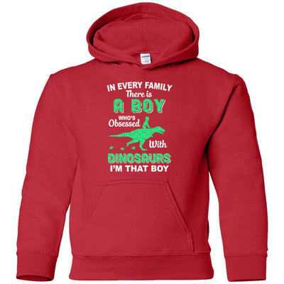 A Boy Who's Obsessed With Dinosaurs I Am That Boy Kids Youth-Youth Shirt-Youth Pullover Hoodie-Red