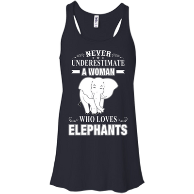 Never Underestimate Woman Loves Elephant-T-Shirt & Hoodie-Women's Flowy Racerback Tank-Midnight