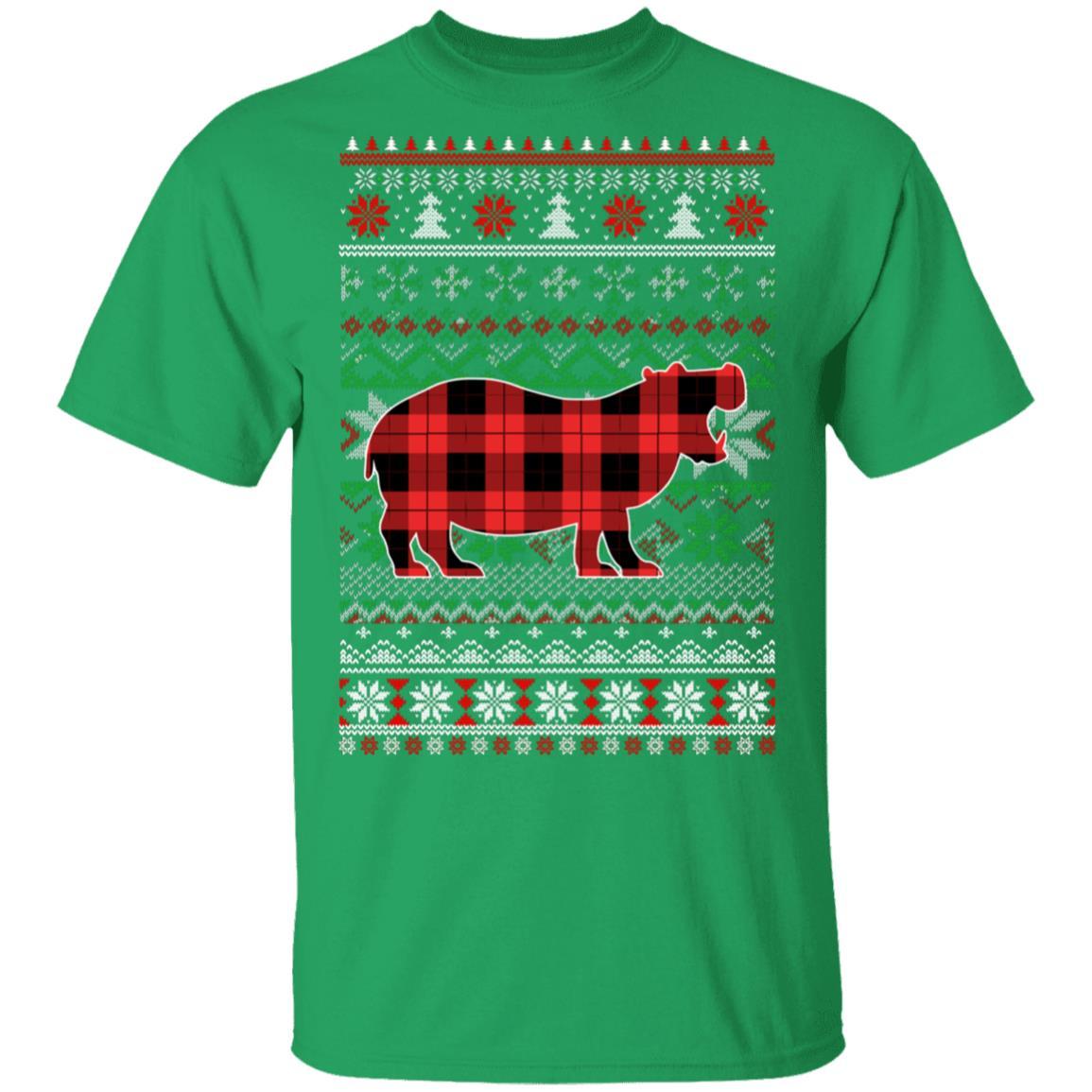 Hippo Red Plaid Ugly Christmas Sweater Funny Gifts-T-Shirt & Sweatshirt-Classic T-Shirt-Irish Green