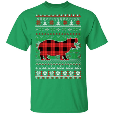 Hippo Red Plaid Ugly Christmas Sweater Funny Gifts-T-Shirt & Sweatshirt-Classic T-Shirt-Irish Green