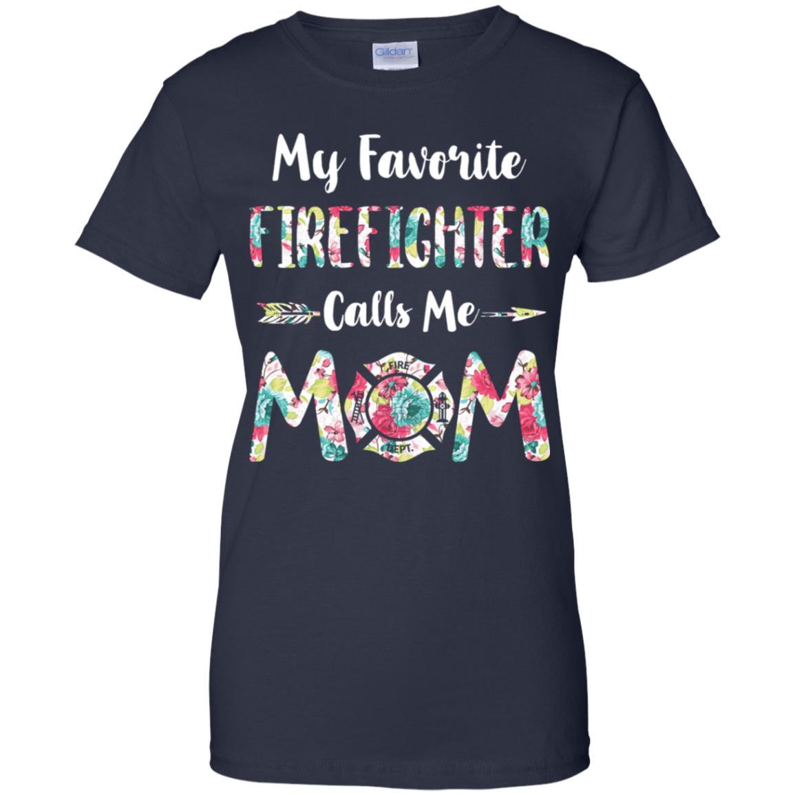Floral My Favorite Firefighter Calls Me Mom Mothers Day Gift-T-Shirt & Hoodie-Women's T-Shirt-Navy