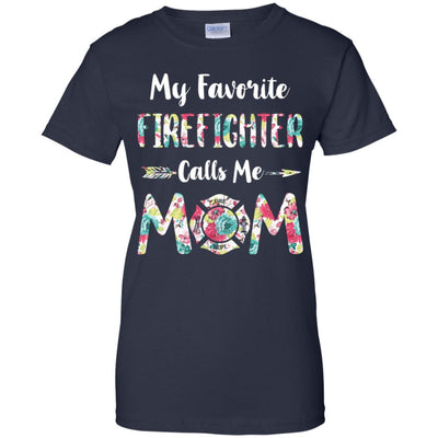 Floral My Favorite Firefighter Calls Me Mom Mothers Day Gift-T-Shirt & Hoodie-Women's T-Shirt-Navy