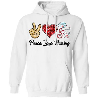 Peace Love Nursing RN Love Nurse Gifts-T-Shirt & Tank Top-Pullover Hoodie-White