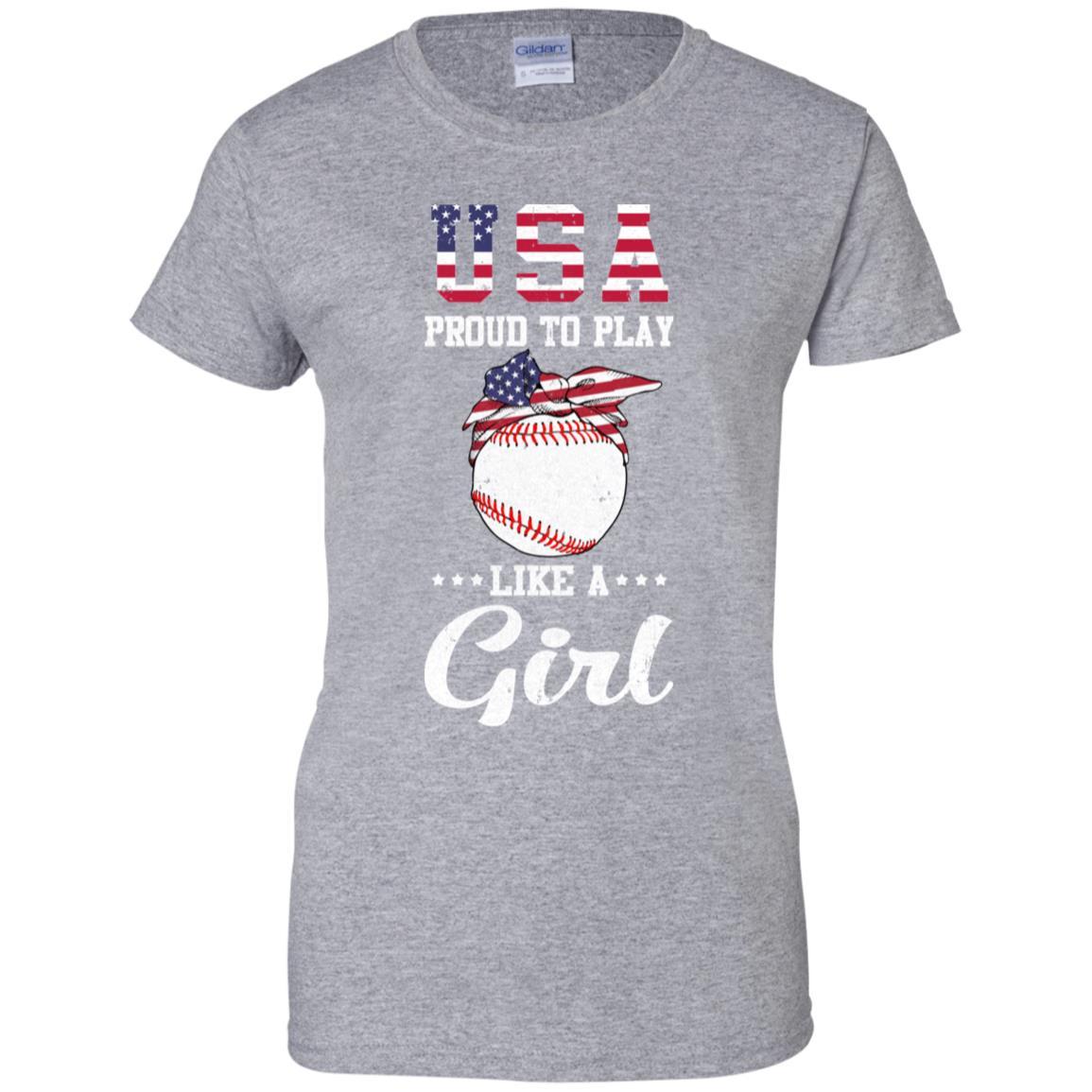Usa Proud To Play Like A Girl Baseball-T-Shirt & Tank Top-Women's T-Shirt-Sport Grey