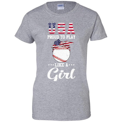 Usa Proud To Play Like A Girl Baseball-T-Shirt & Tank Top-Women's T-Shirt-Sport Grey
