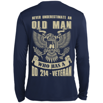 Never Underestimate An Old Man Who Has A DD-214 Veteran-T-Shirt & Hoodie-Long Sleeve T-Shirt-Navy
