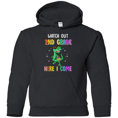 2nd Grade Here I Come Dinosaur Back To School Youth-Youth Shirt-Youth Pullover Hoodie-Black