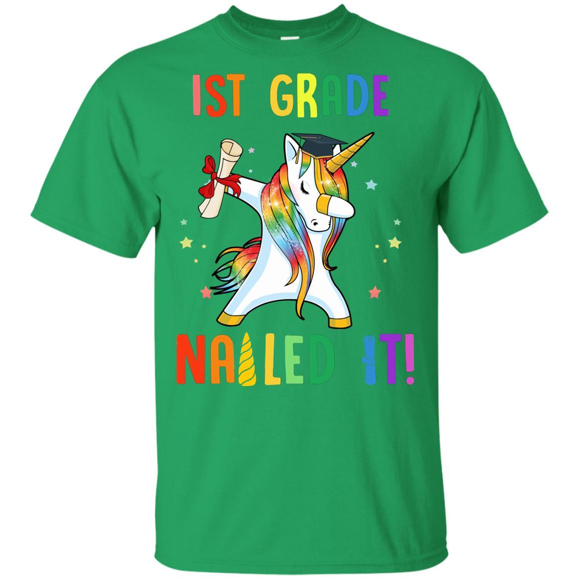 Dabbing 1st Grade Unicorn Nailed It Graduation Class Of 2021 Youth-Youth Shirt-Youth T-Shirt-Irish Green