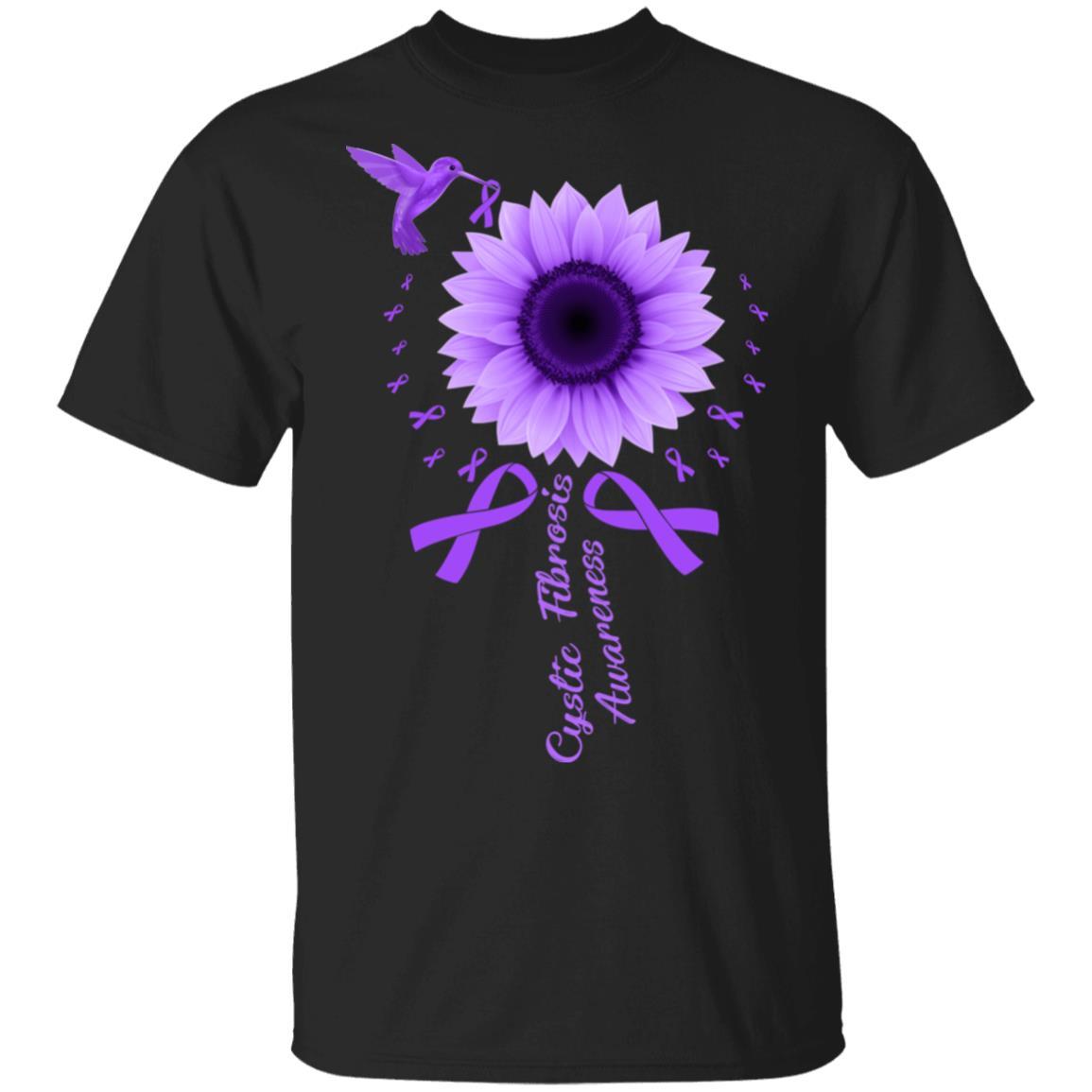 Hummingbird Sunflower Purple Ribbon Cystic Fibrosis Awareness-T-Shirt & Hoodie-Classic T-Shirt-Black