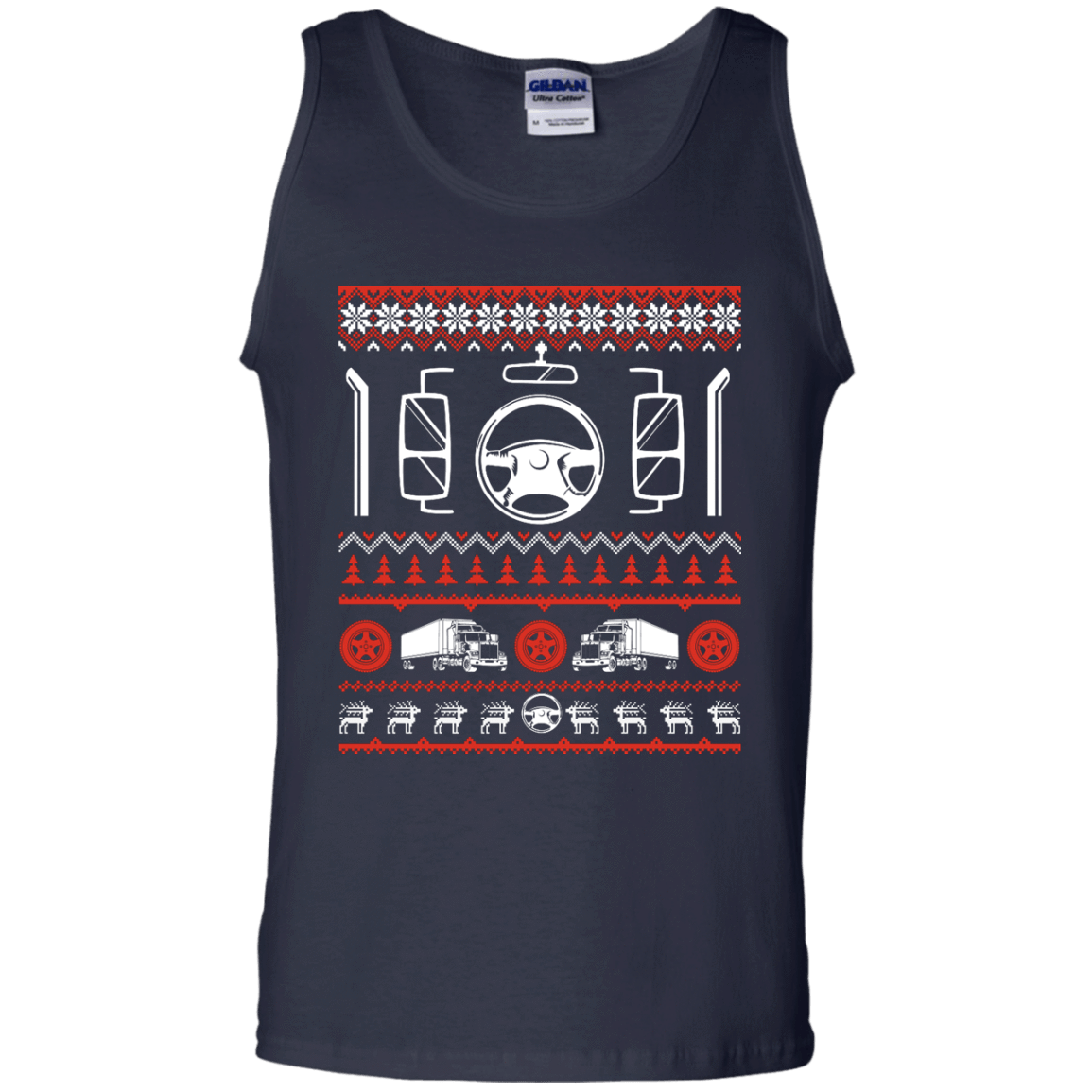 Trucker Christmas Sweater-T-Shirt & Hoodie-Unisex Tank-Navy
