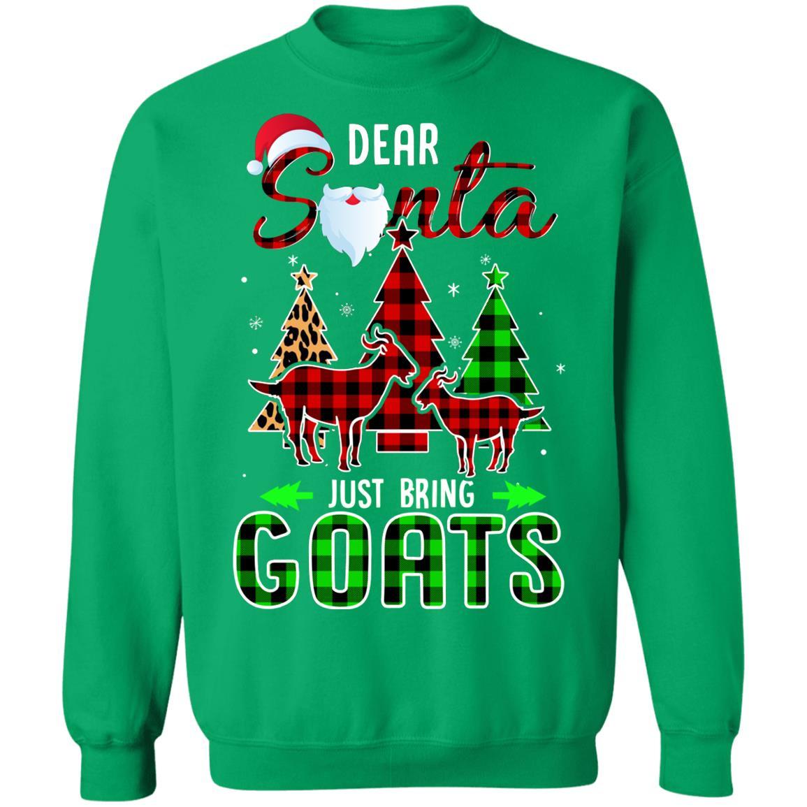 Dear Santa Just Bring Goats Christmas Gift Buffalo Plaid-T-Shirt & Sweatshirt-Crewneck Sweatshirt-Irish Green
