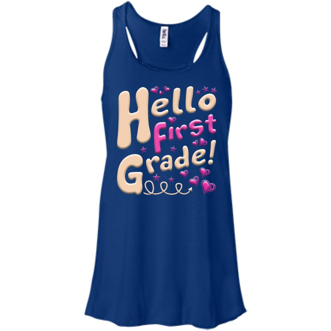 Hello First Grade First Day Of School-T-Shirt & Hoodie-Women's Flowy Racerback Tank-True Royal