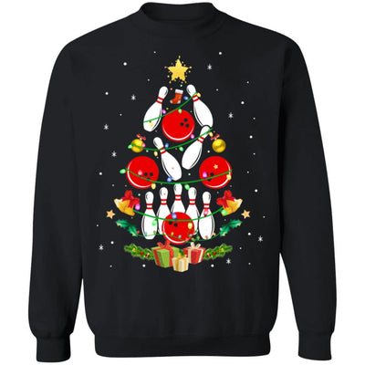 Funny Bowling Christmas Tree Light Xmas Gift-T-Shirt & Sweatshirt-Crewneck Sweatshirt-Black