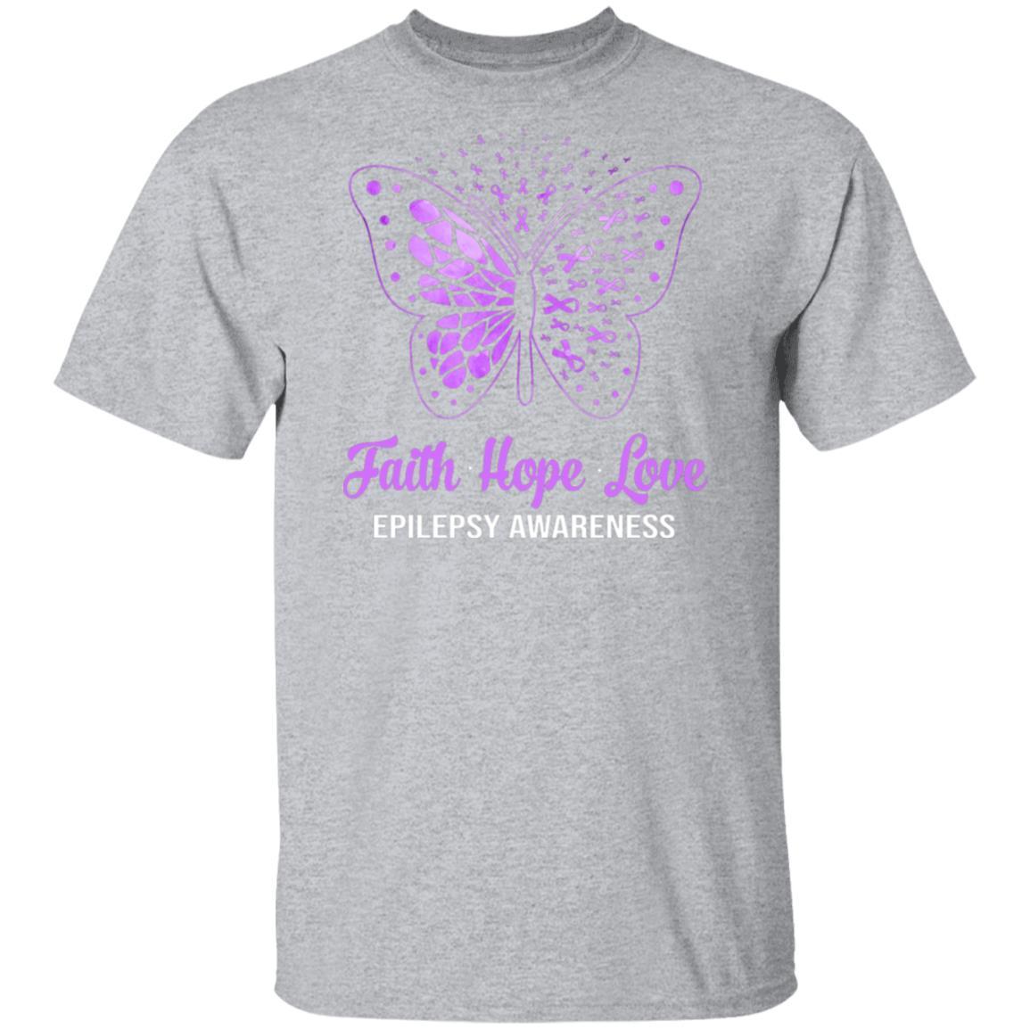 Faith Hope Love Purple Butterfly Epilepsy Awareness-T-Shirt & Hoodie-Classic T-Shirt-Sport Grey