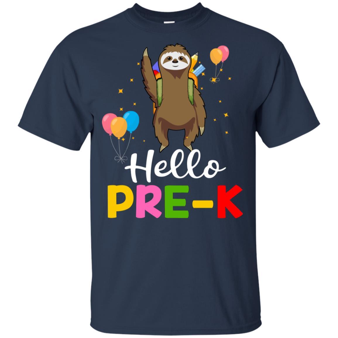 Funny Hello Pre-K Gift Back To School Sloth Gift Youth-Youth Shirt-Youth T-Shirt-Navy