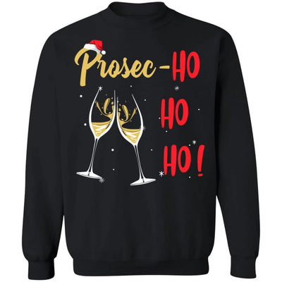 Prosec Ho Ho Ho Funny Wine Lover Christmas Gift For Women-T-Shirt & Sweatshirt-Crewneck Sweatshirt-Black