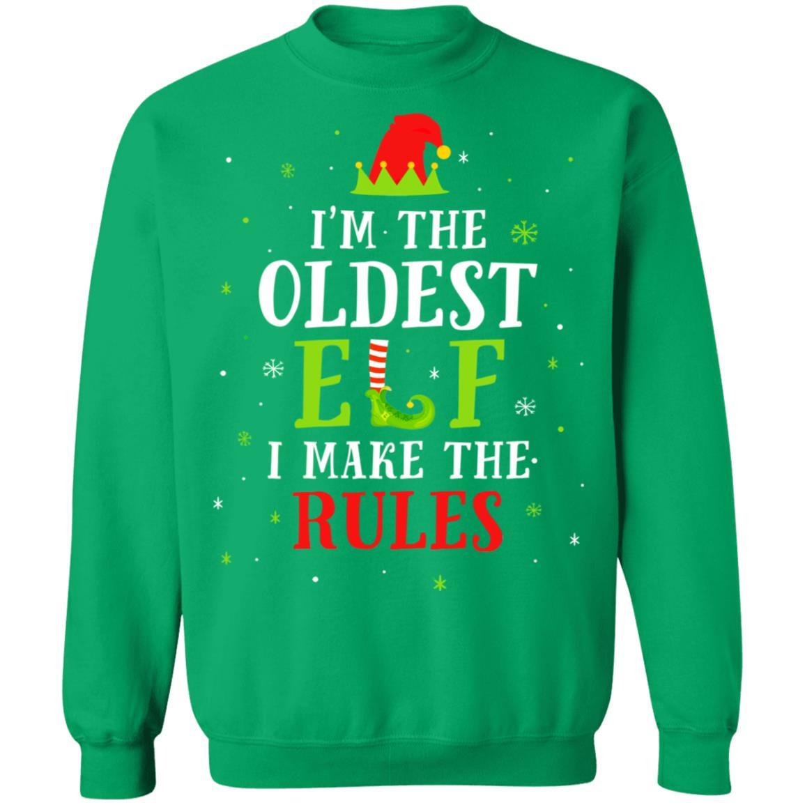 I'm The Oldest Elf Family Matching Funny Christmas Gift-T-Shirt & Sweatshirt-Crewneck Sweatshirt-Irish Green