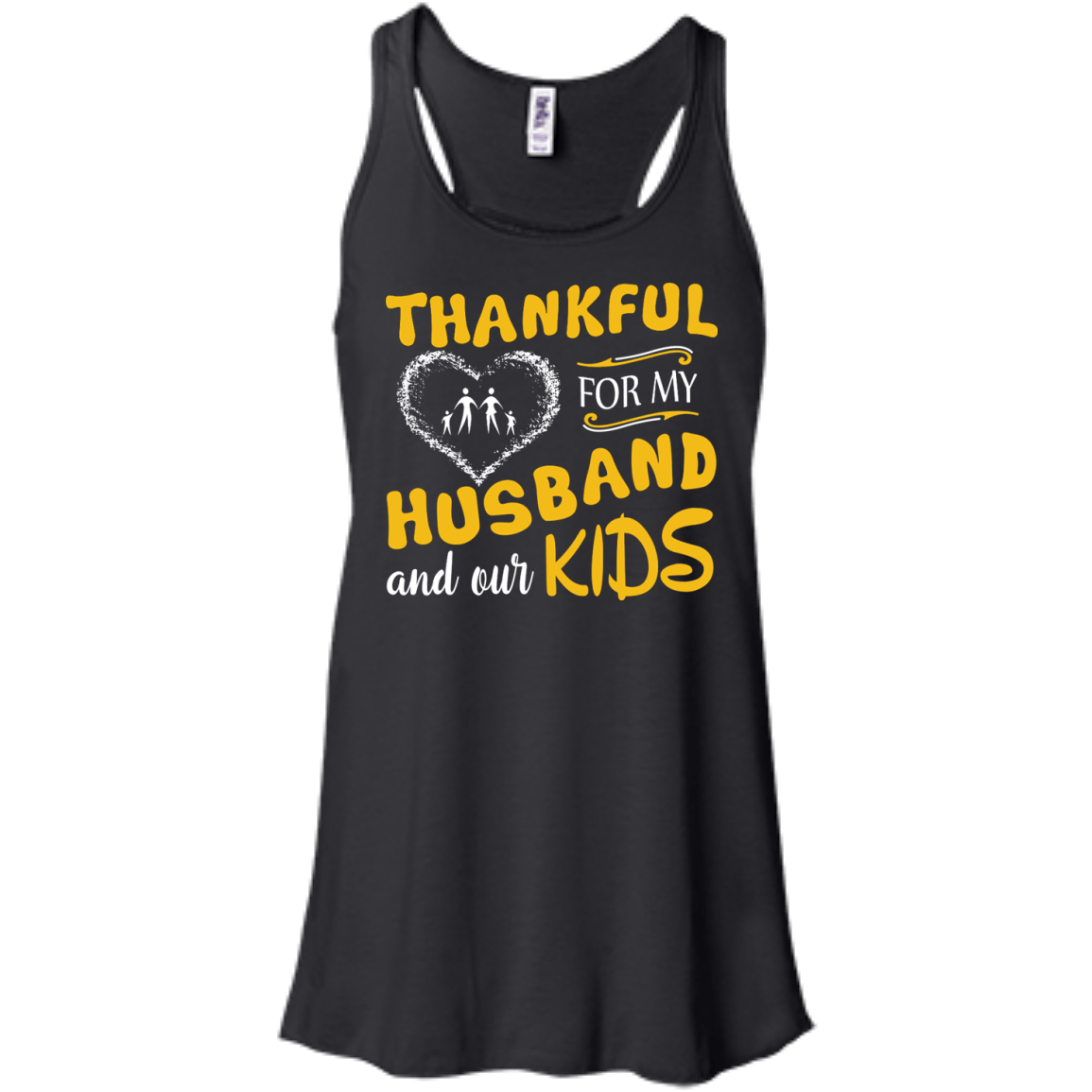 Thankful For My Husband And Our Kids-T-Shirt & Hoodie-Women's Flowy Racerback Tank-Black