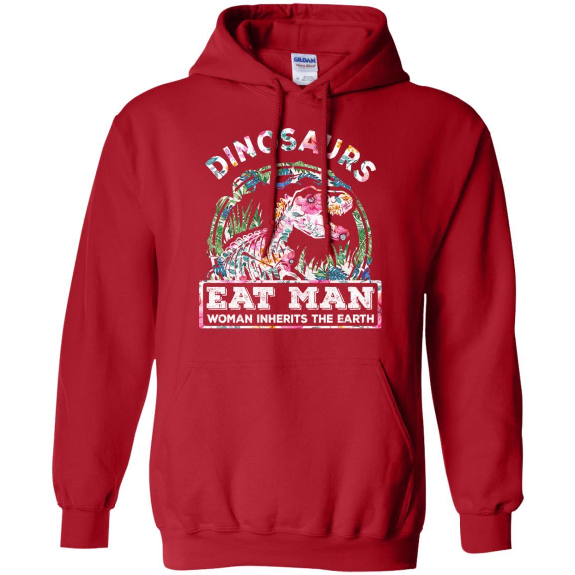 Funny Dinosaurs Eat Man Woman Inherits The Earth-T-Shirt & Tank Top-Pullover Hoodie-Red