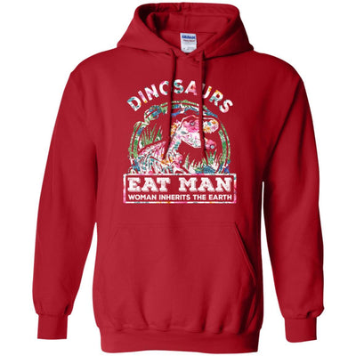Funny Dinosaurs Eat Man Woman Inherits The Earth-T-Shirt & Tank Top-Pullover Hoodie-Red