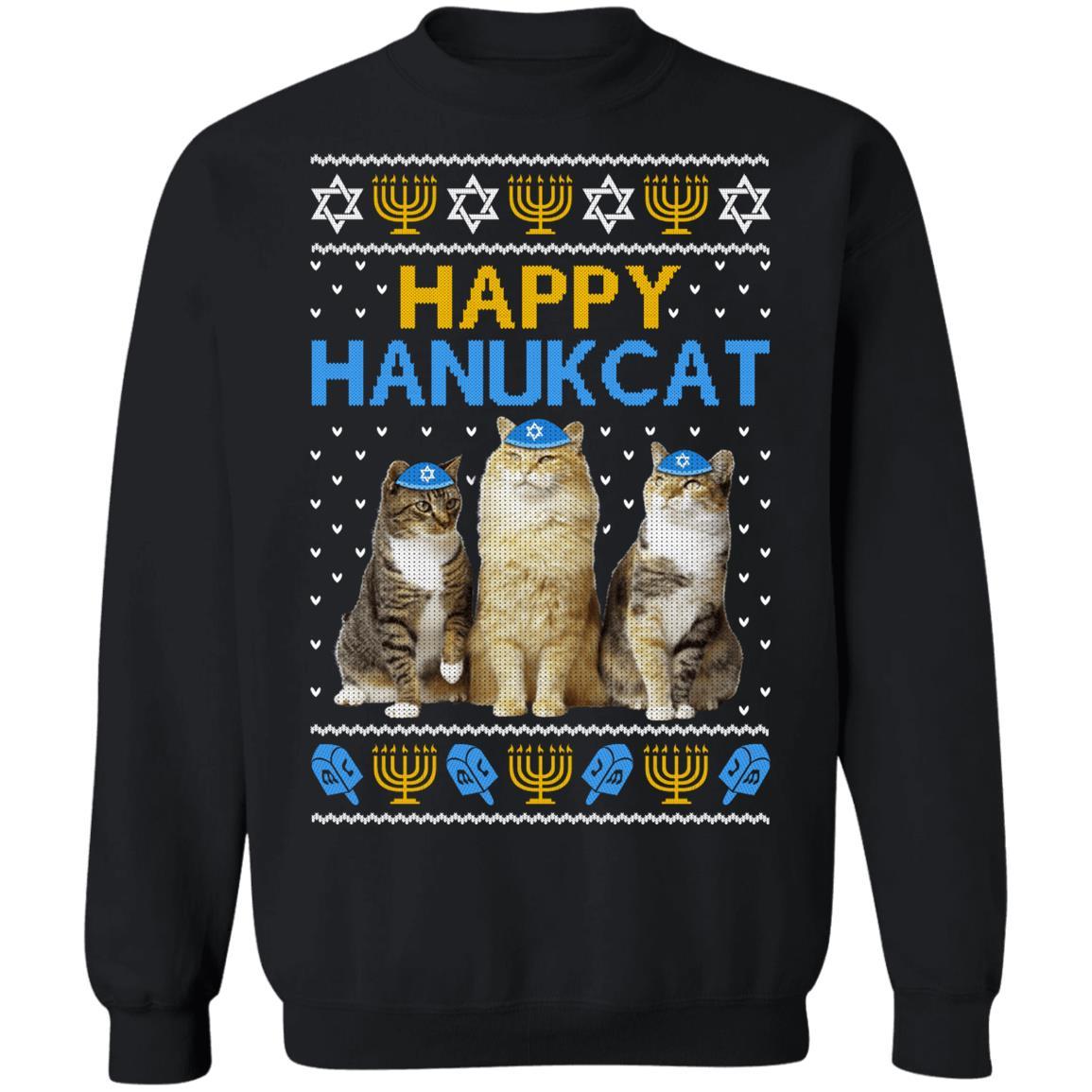 Happy Hanukcat-T-Shirt & Sweatshirt-Crewneck Sweatshirt-Black