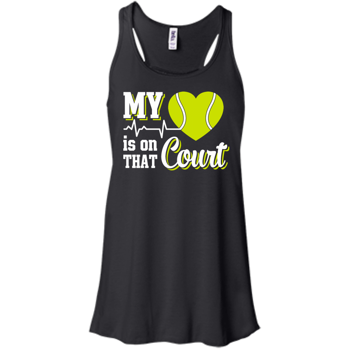 My Heart Is On That Court Tennis T Shirt-T-Shirt & Hoodie-Women's Flowy Racerback Tank-Black