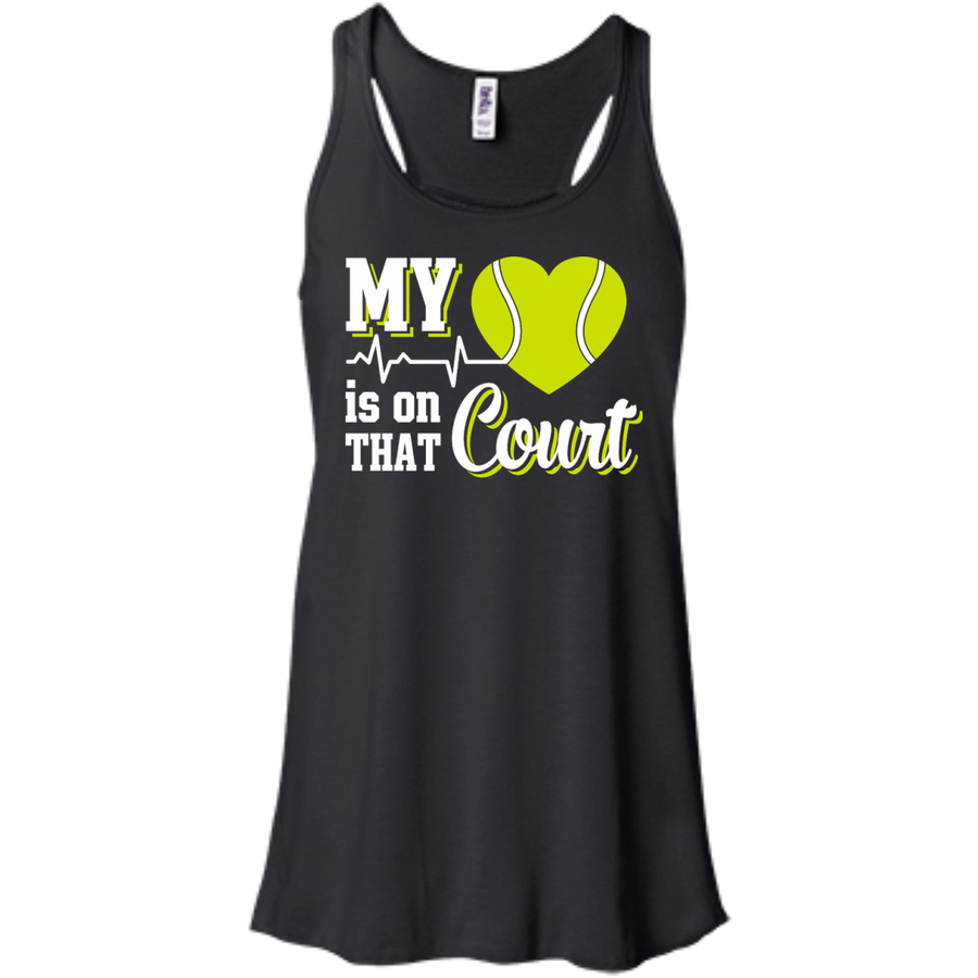 My Heart Is On That Court Tennis T Shirt-T-Shirt & Hoodie-Women's Flowy Racerback Tank-Black