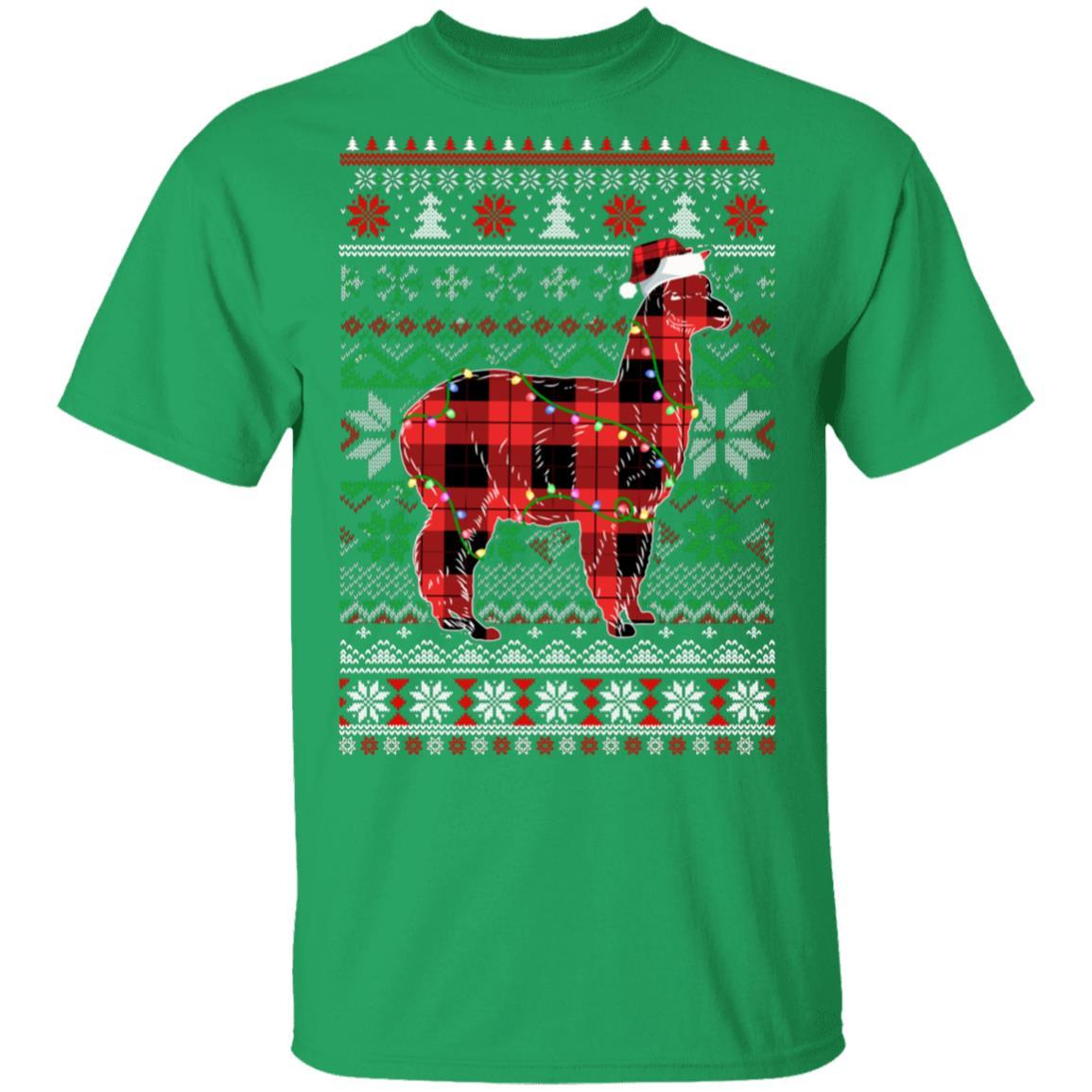 Red Plaid Buffalo Llama Pajamas Family Christmas Sweater-T-Shirt & Sweatshirt-Classic T-Shirt-Irish Green