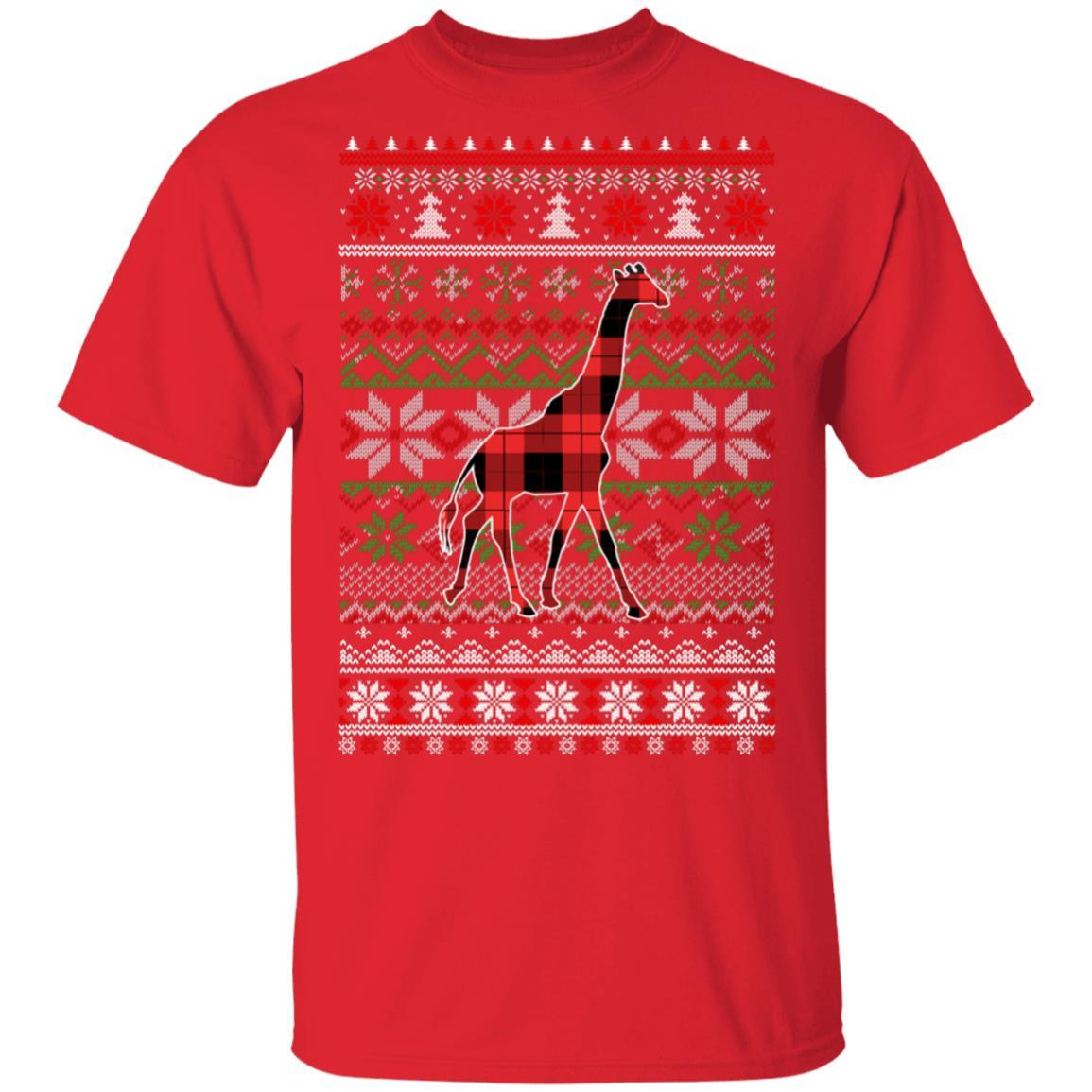 Giraffe Red Plaid Ugly Christmas Sweater Funny Gifts-T-Shirt & Sweatshirt-Classic T-Shirt-Red