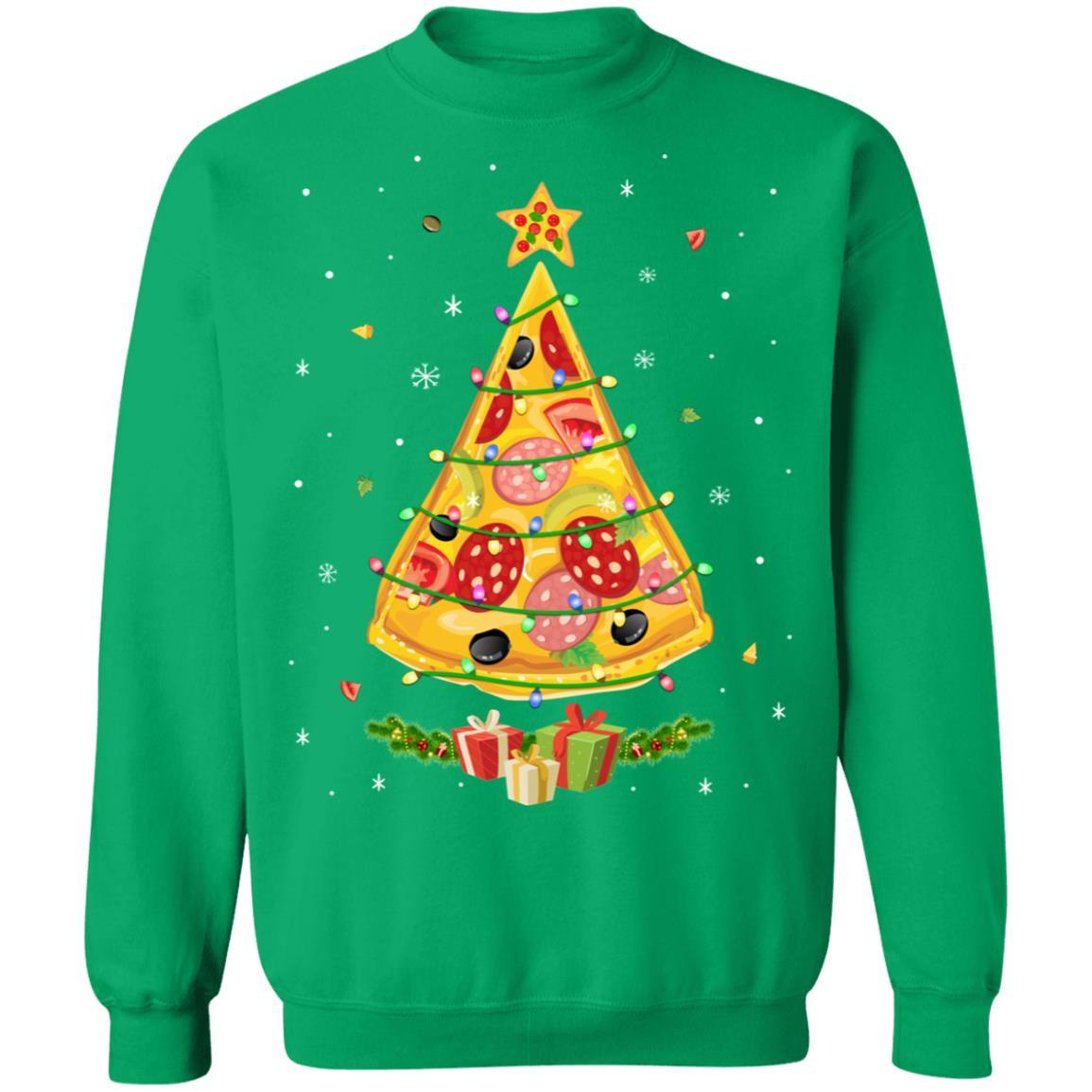 Pizza Christmas Pizza Slice Funny Christmas Tree-T-Shirt & Sweatshirt-Crewneck Sweatshirt-Irish Green