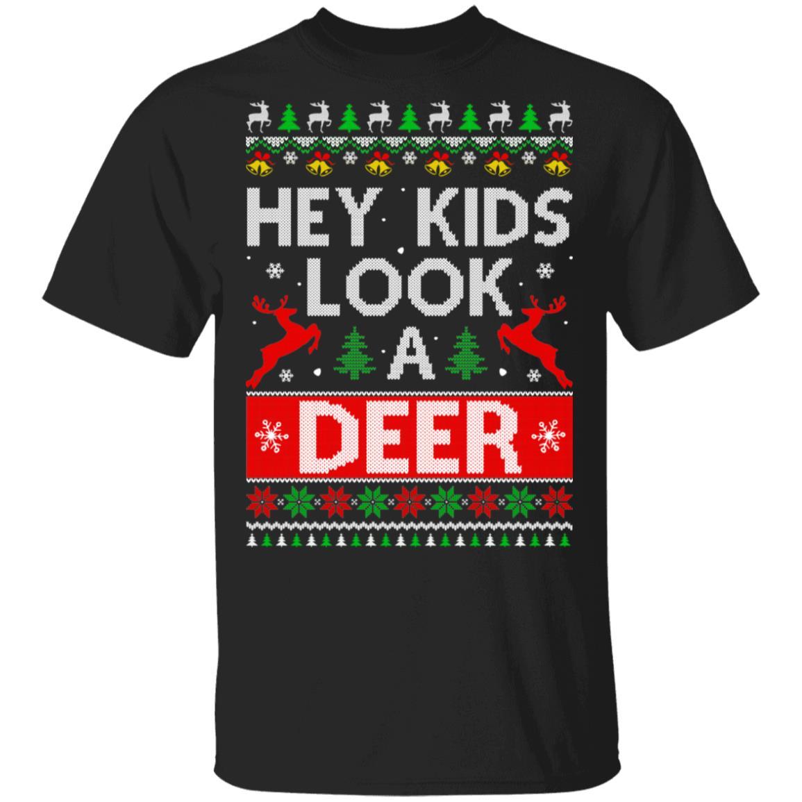 Hey Kids Look A Deer Family Ugly Sweater Christmas-T-Shirt & Sweatshirt-Classic T-Shirt-Black