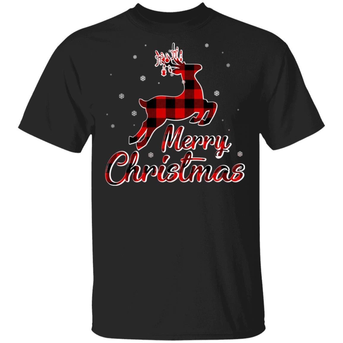 Merry Christmas Buffalo Plaid Xmas Reindeer Gift-T-Shirt & Sweatshirt-Classic T-Shirt-Black