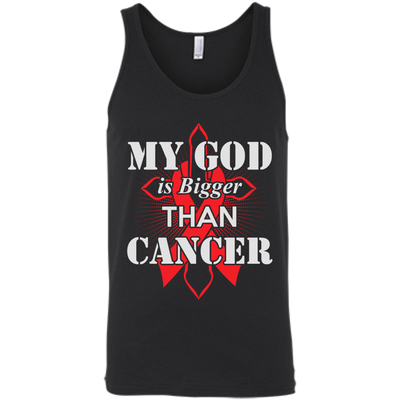 My God Is Bigger Than Cancer Red Awareness Ribbon-T-Shirt & Hoodie-Unisex Tank-Black