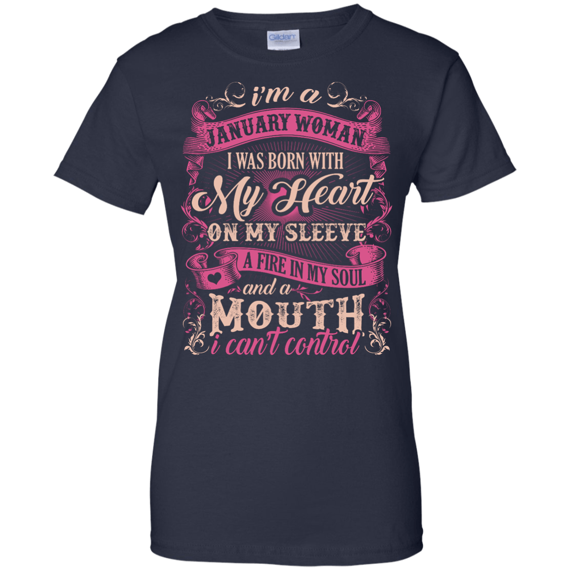 I Am A January Woman I Was Born With My Heart On My Sleeve-T-Shirt & Hoodie-Women's T-Shirt-Navy