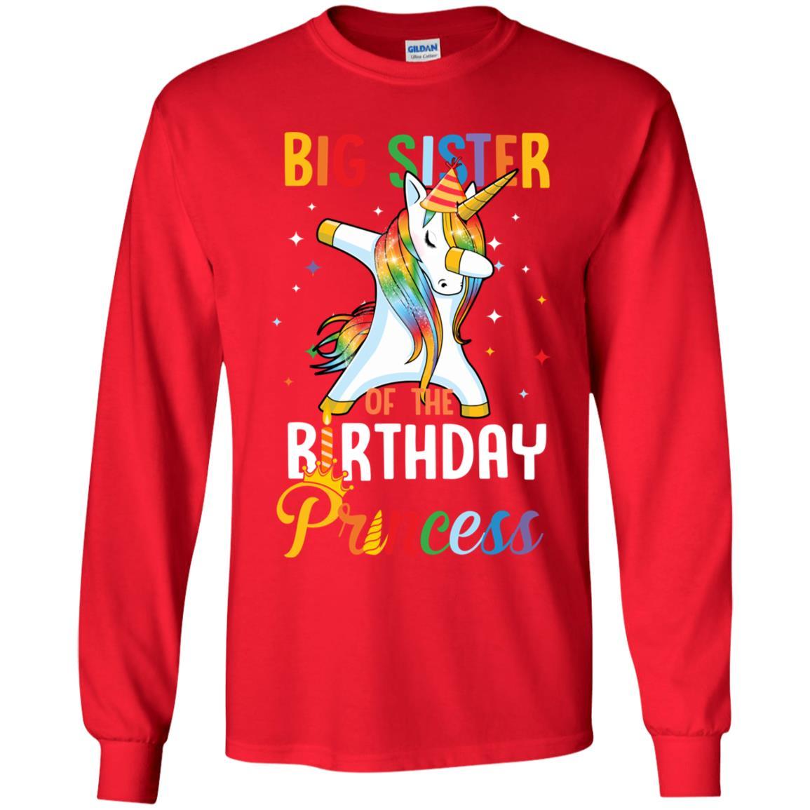 Proud Big Sister Of A Birthday Princess Unicorn Dab Youth-Youth Shirt-Youth Long Sleeve T-Shirt-Red
