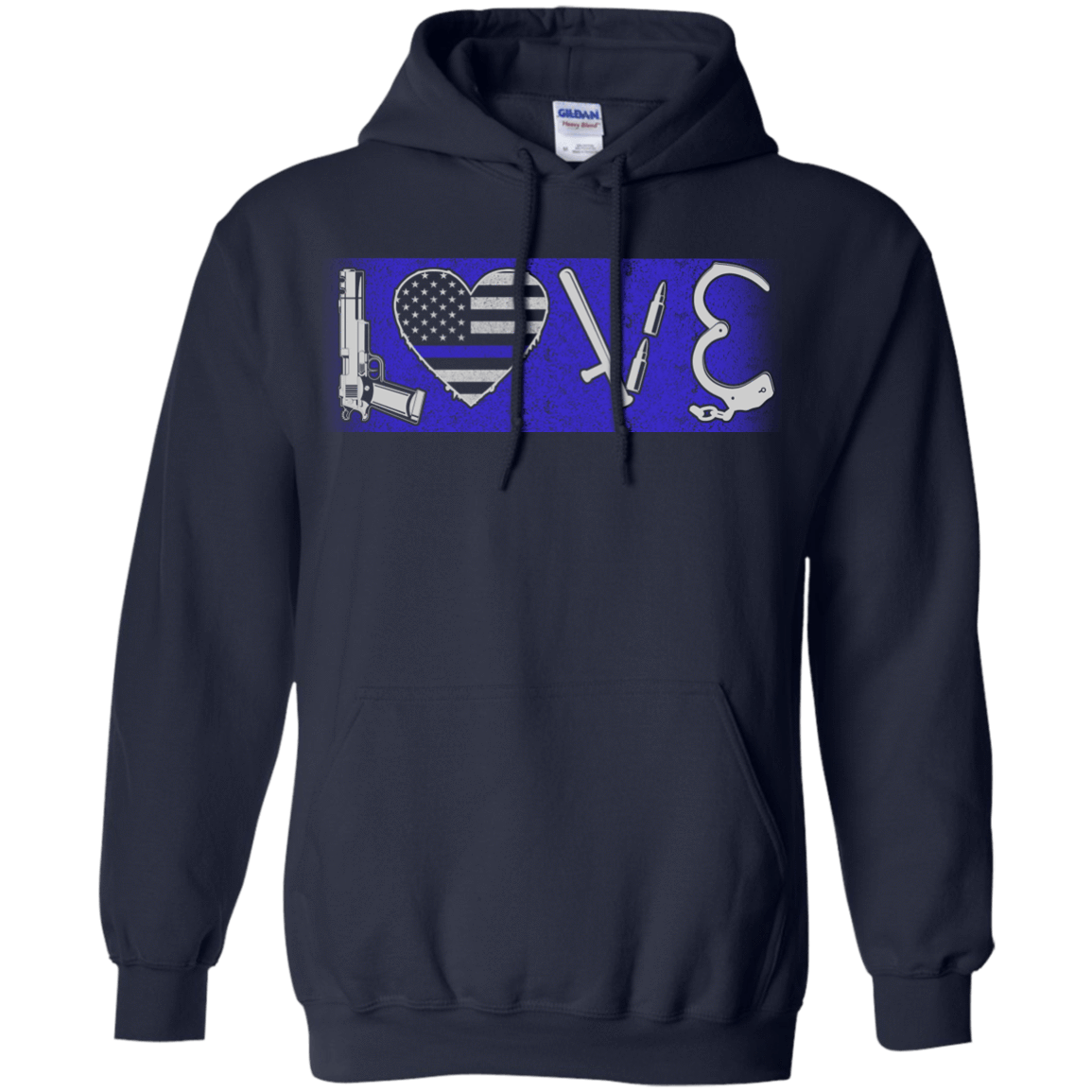 LOVE Thin Blue Line Police Officer-T-Shirt & Hoodie-Pullover Hoodie-Navy